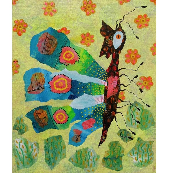 Abstract Butterfly Painting Surreal Insect Entomological Artwork 10 x 12" Canvas