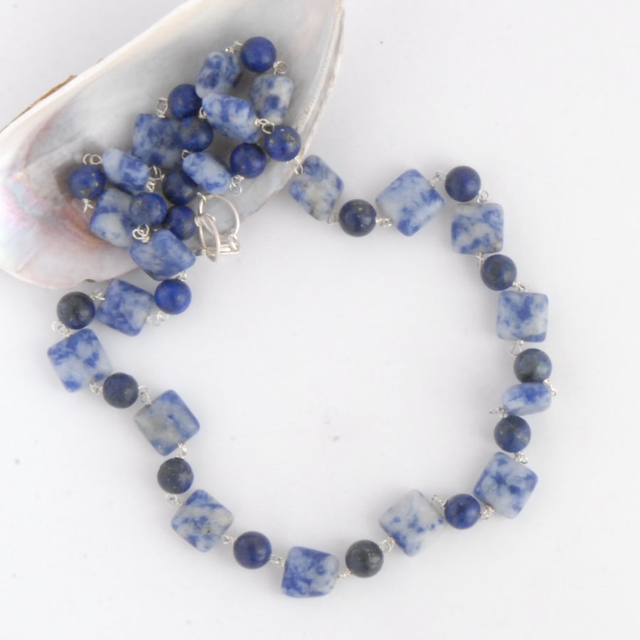 lapis and sodalite blue beaded necklace