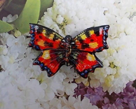 RED ADMIRAL BUTTERFLY BROOCH Red Wedding Butterfly Corsage HANDMADE HAND PAINTED