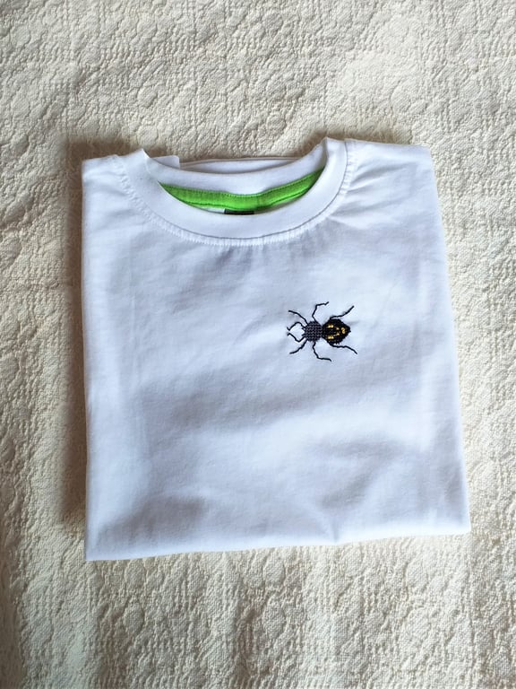 Spider, T-shirt, age 6, hand embroidered