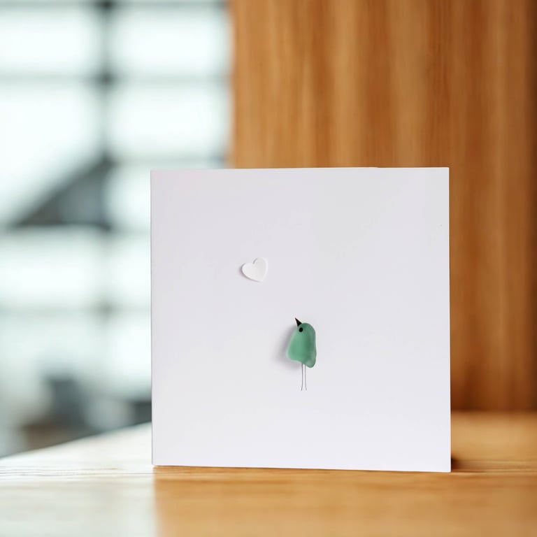 Mini Greetings Cards with Sea Glass Bird and Heart - Thank You, Thinking of You