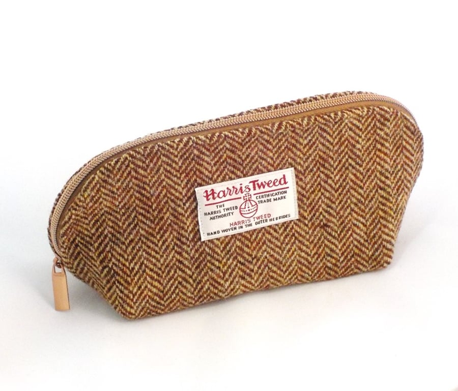 Harris tweed washbag brown and cream herringbone toiletries bag gifts for men