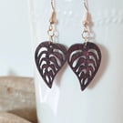 Monstera Leaf Drop earrings hand painted Walnut
