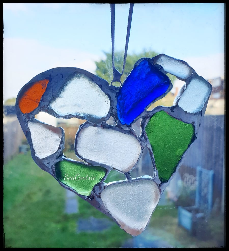 Seaglass mosaic heart suncatcher 