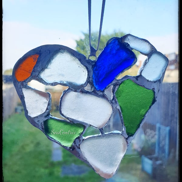 Seaglass mosaic heart suncatcher 