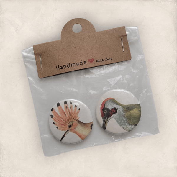 Upcycled Book Bird Badge Set 