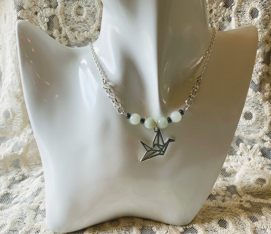 Origami Crane Bird Pendant Necklace.