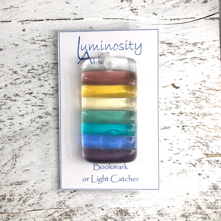 Fused Glass Pastel Rainbow Bookmark or Light Catcher