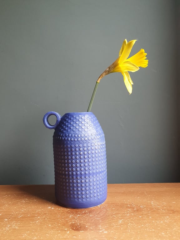 Summer Seconds - Slab built  unique flower vase bright blue