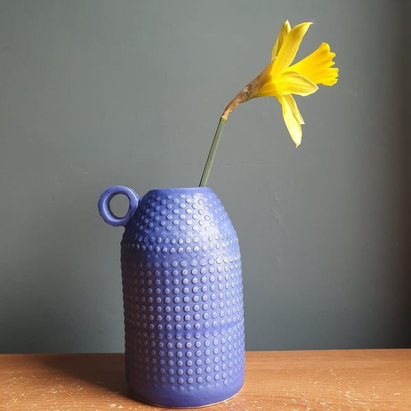 Summer Seconds - Slab built  unique flower vase bright blue
