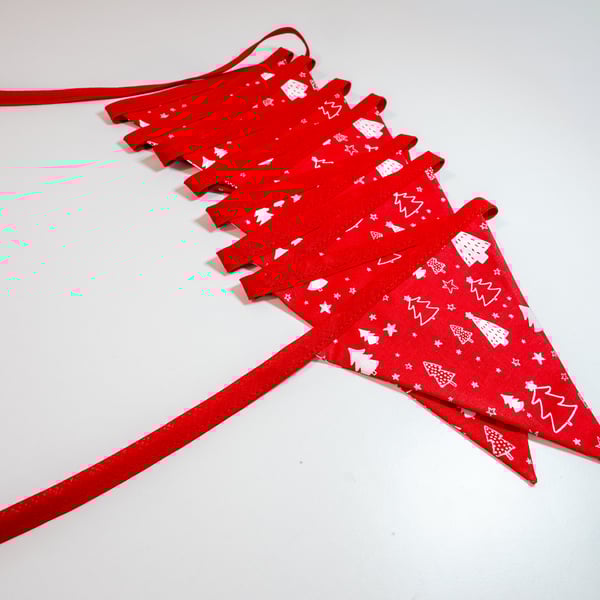 Red with White Christmas Trees - 12 or 15 flag fabric bunting