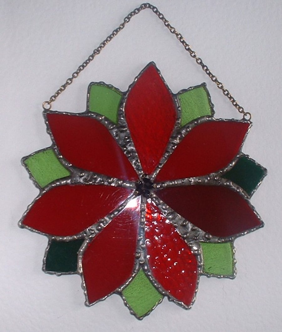 "Ruby Red Rose" Stained Glass Suncatcher Decoration