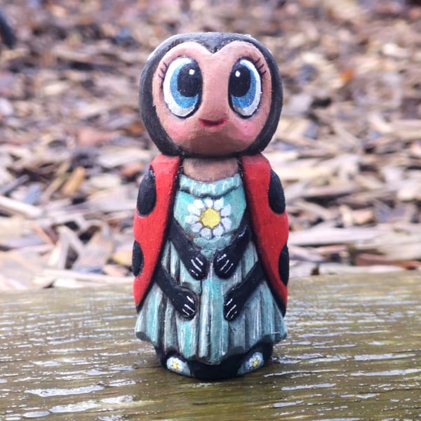 Lottie the Ladybird - painted wood carving