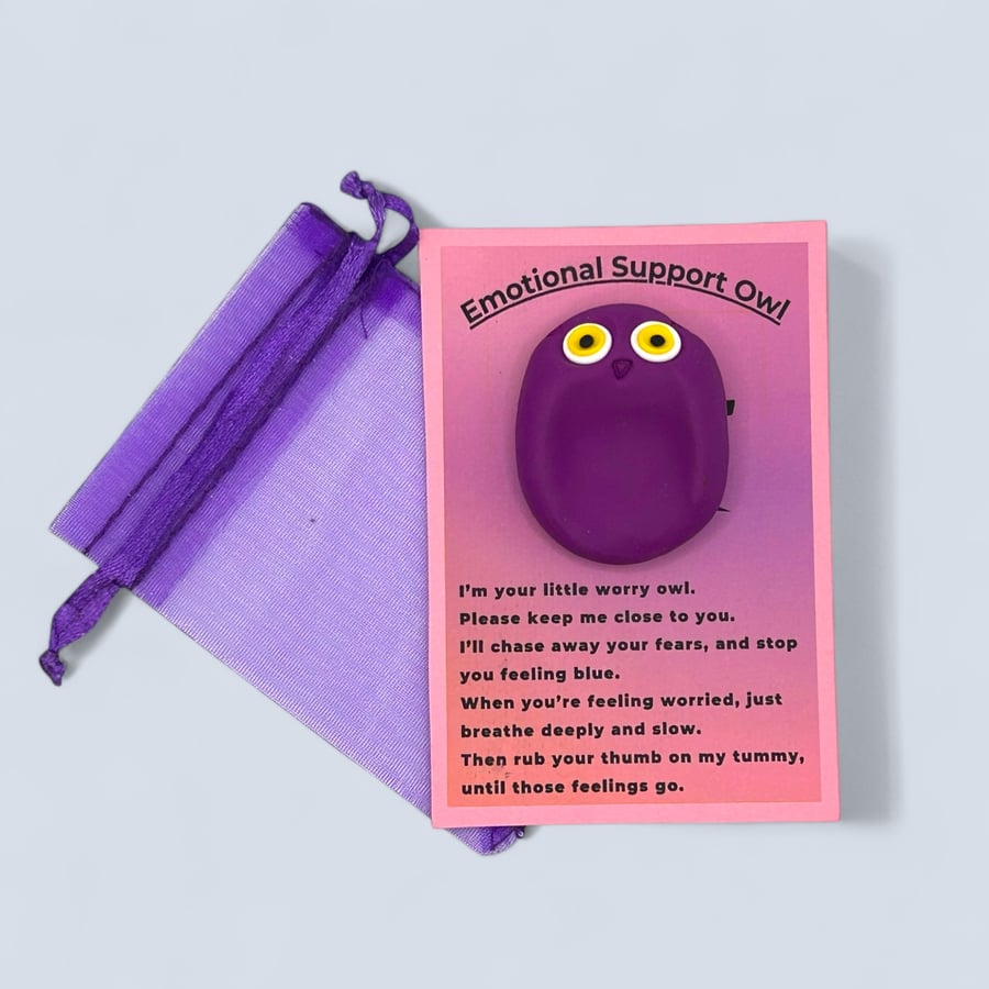 Purple Worry Stone Owl - Emotional Support Owl Fidget Stone