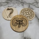 Set of 2 Fantasy Coasters, Viking Drink Coasters, Wooden Coasters, Game Coasters