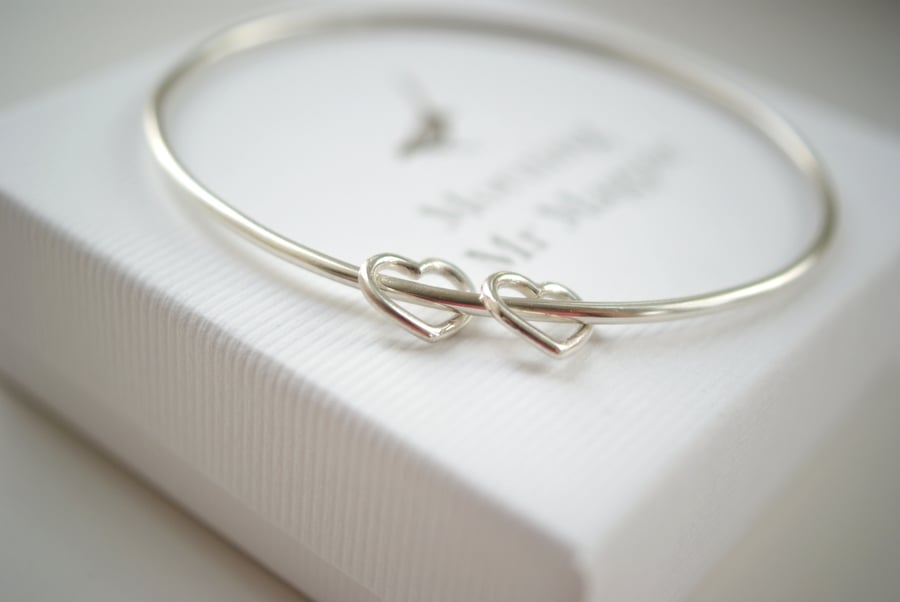 Love Hearts Bangle (2 Hearts) - Birthday gift - Anniversary gift for her