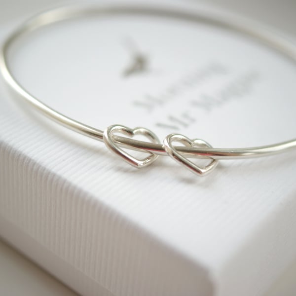 Love Hearts Bangle (2 Hearts) - Birthday gift - Anniversary gift for her