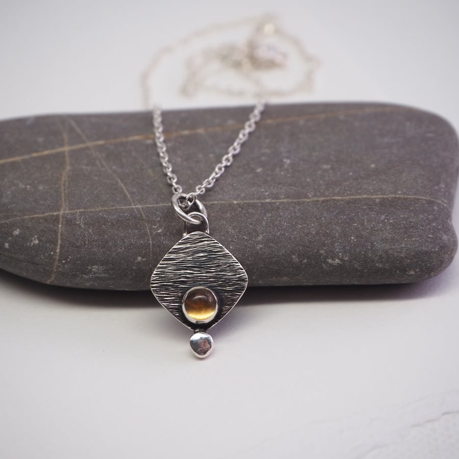 Citrine and Oxidised Silver Pendant Necklace
