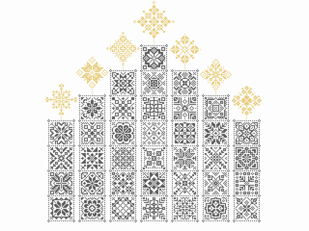 134B - Cross Stitch Quaker Sampler 7 Menorah Candles  Blackwork metallic thread