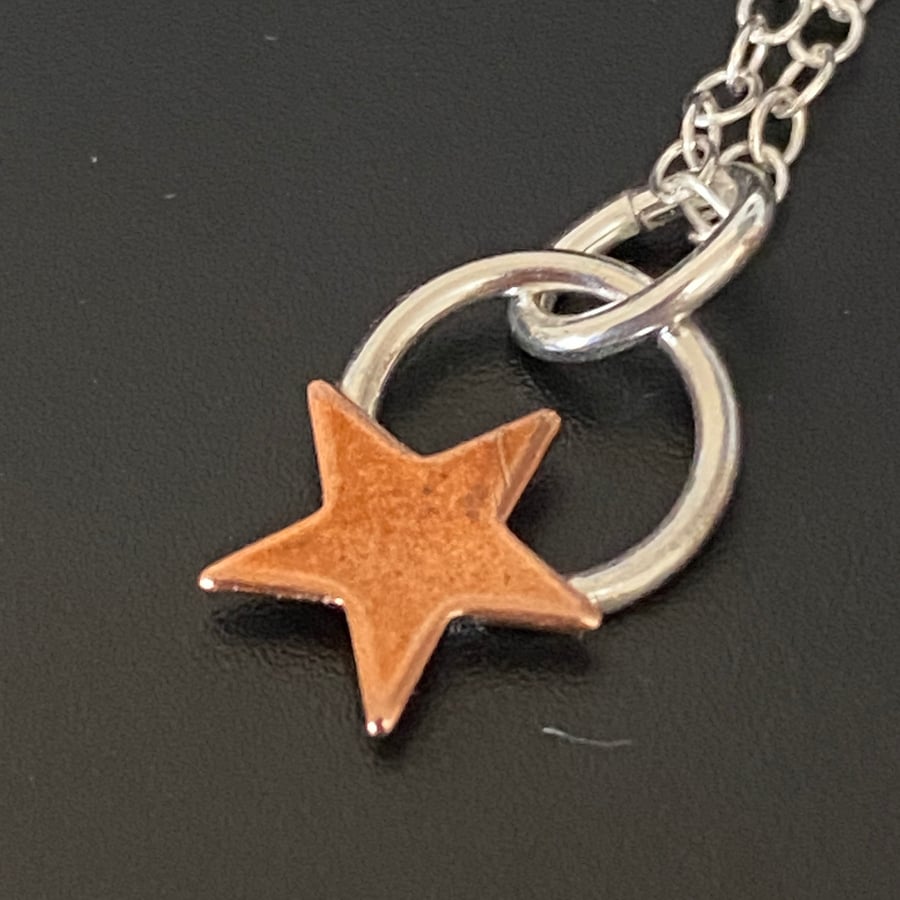 Star Copper and Sterling Silver Pendant. Starlight Necklace, Small, Tiny