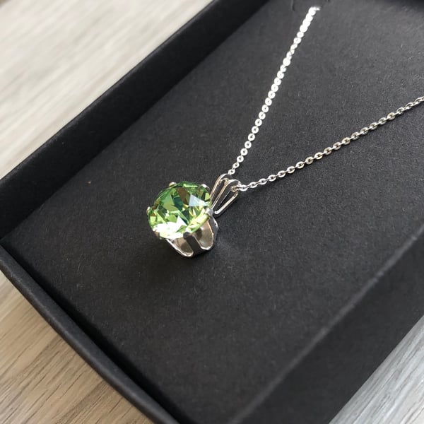 Peridot Swarovski Crystal Sterling Silver Necklace 