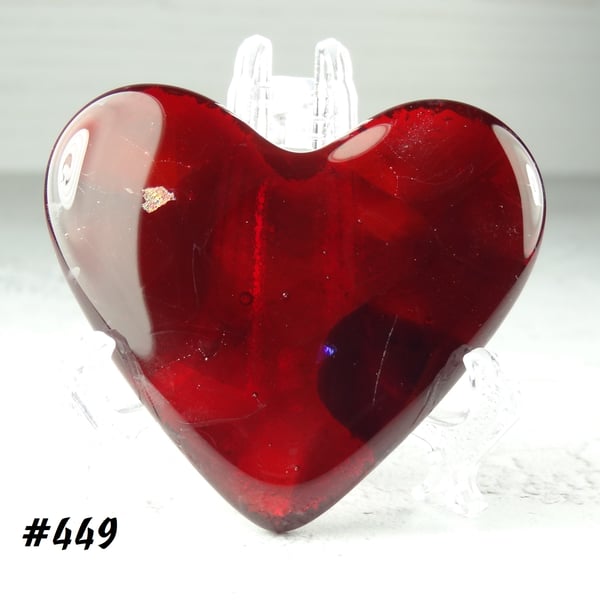 Red fused glass heart pocket hug with stand 5x4.5cm, handcrafted (449)