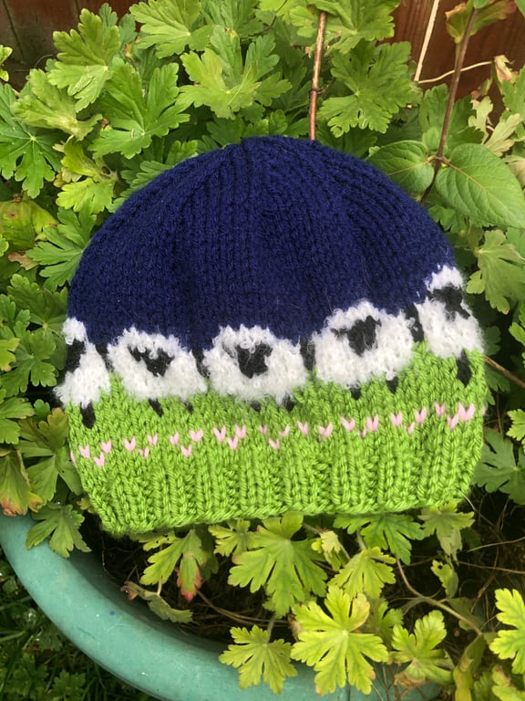 Sheep beanie hat hand knitted 
