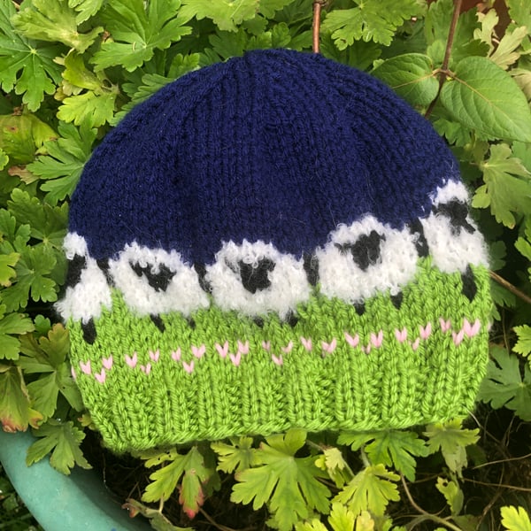 Sheep beanie hat hand knitted 