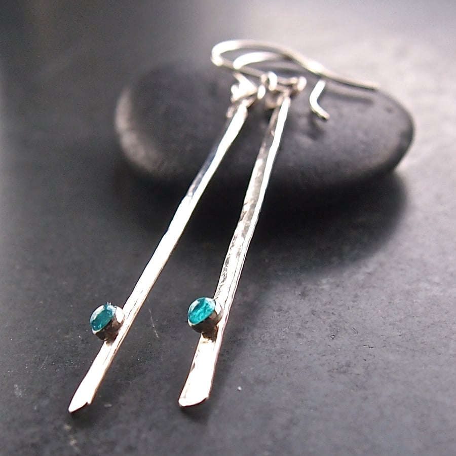 Forged Long Earrings with Apatite