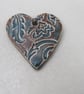 Medium Sedge Green Brocade Texture Heart Shaped Ceramic Pendant - Image 1