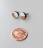 Wooden Circle Ear Studs Wood Earring with Half Silver Leaf - Image 2