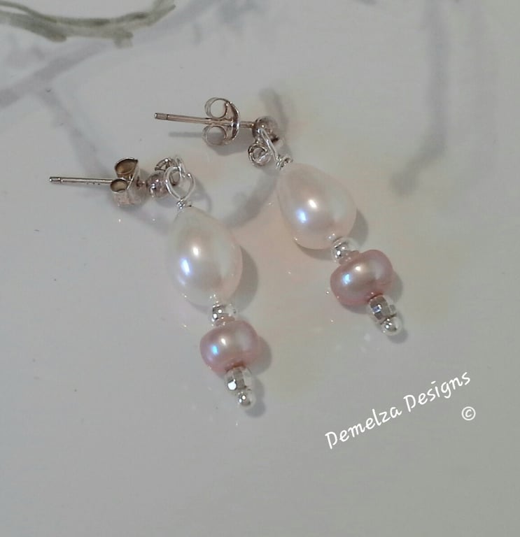 Dainty Freshwater Pearl Stud Sterling Silver Earrings