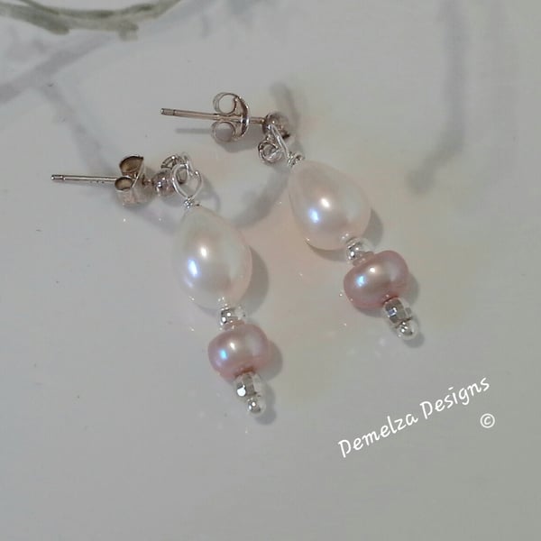 Dainty Freshwater Pearl Stud Sterling Silver Earrings