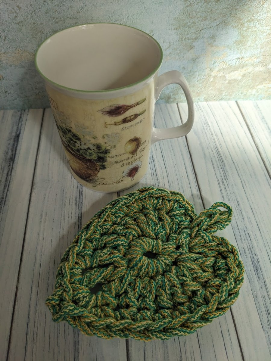 Leaf coaster, recycled yarn, cotton coasters, plant lovers gift, chunky coaster