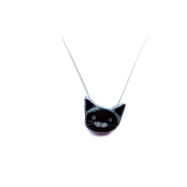 Little Black Cat whimsical resin Necklace by EllyMental Jewellery