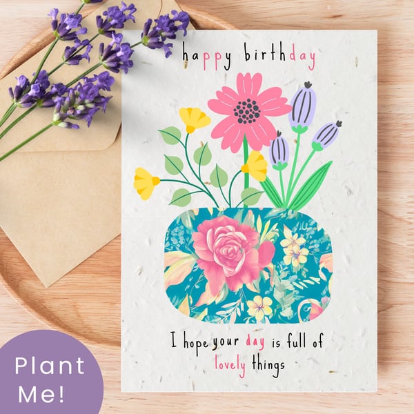 Plantable Wildflower Birthday Card, Eco Friendly Gift, Handmade in the UK