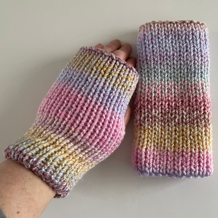 Fingerless Gloves, handmade knitted wrist warmers, FREE DELIVERY 