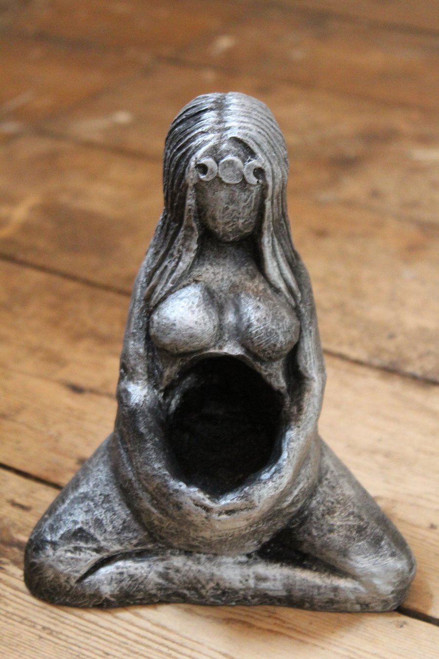 Large Goddess Statue withTriple moon detail and recess in tummy for crystals, si