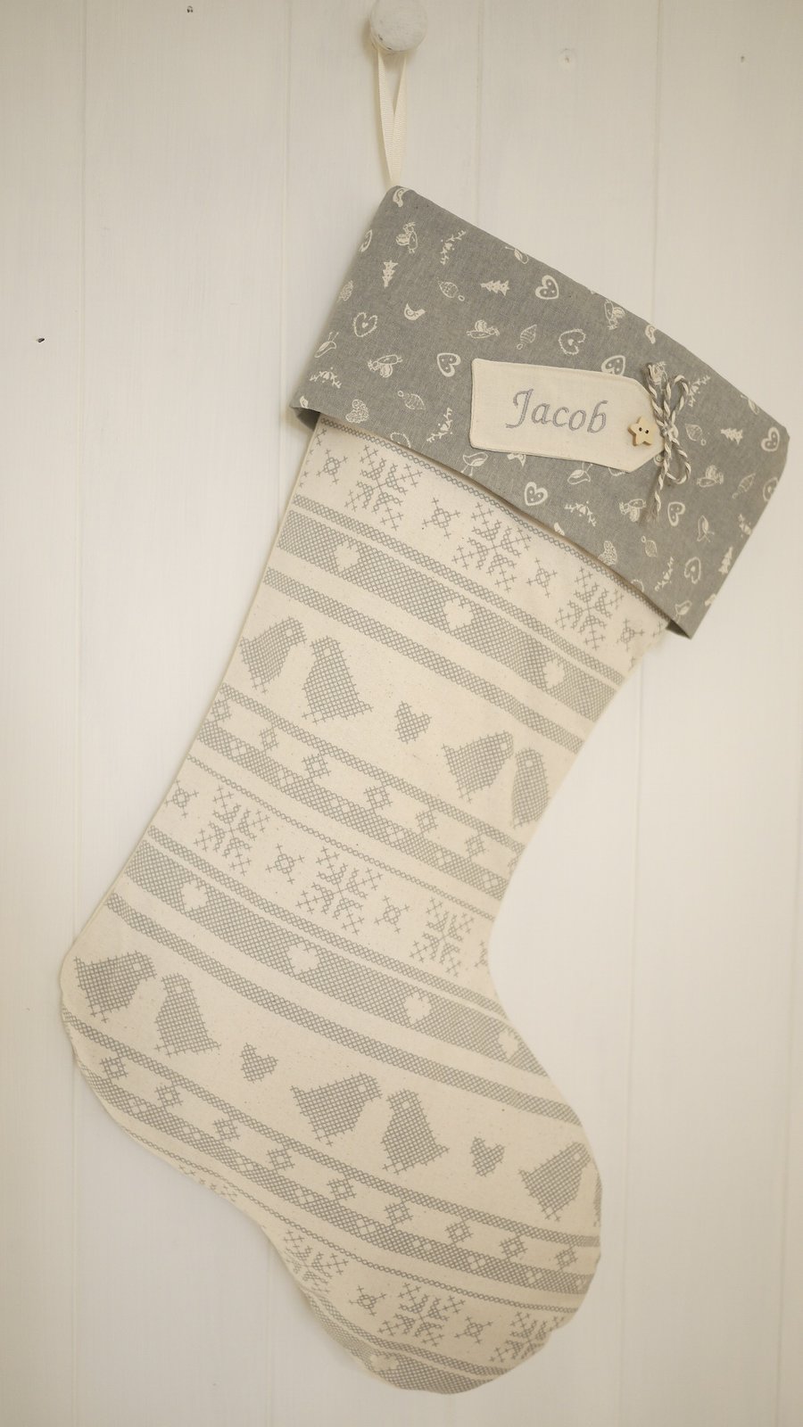 Grey personalised Christmas stocking