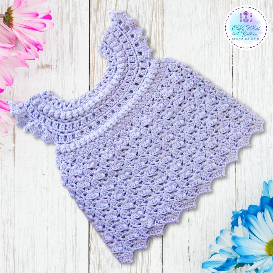 Lilac cotton textured baby dress. Crochet dress. Baby sun dress. 3-6 months