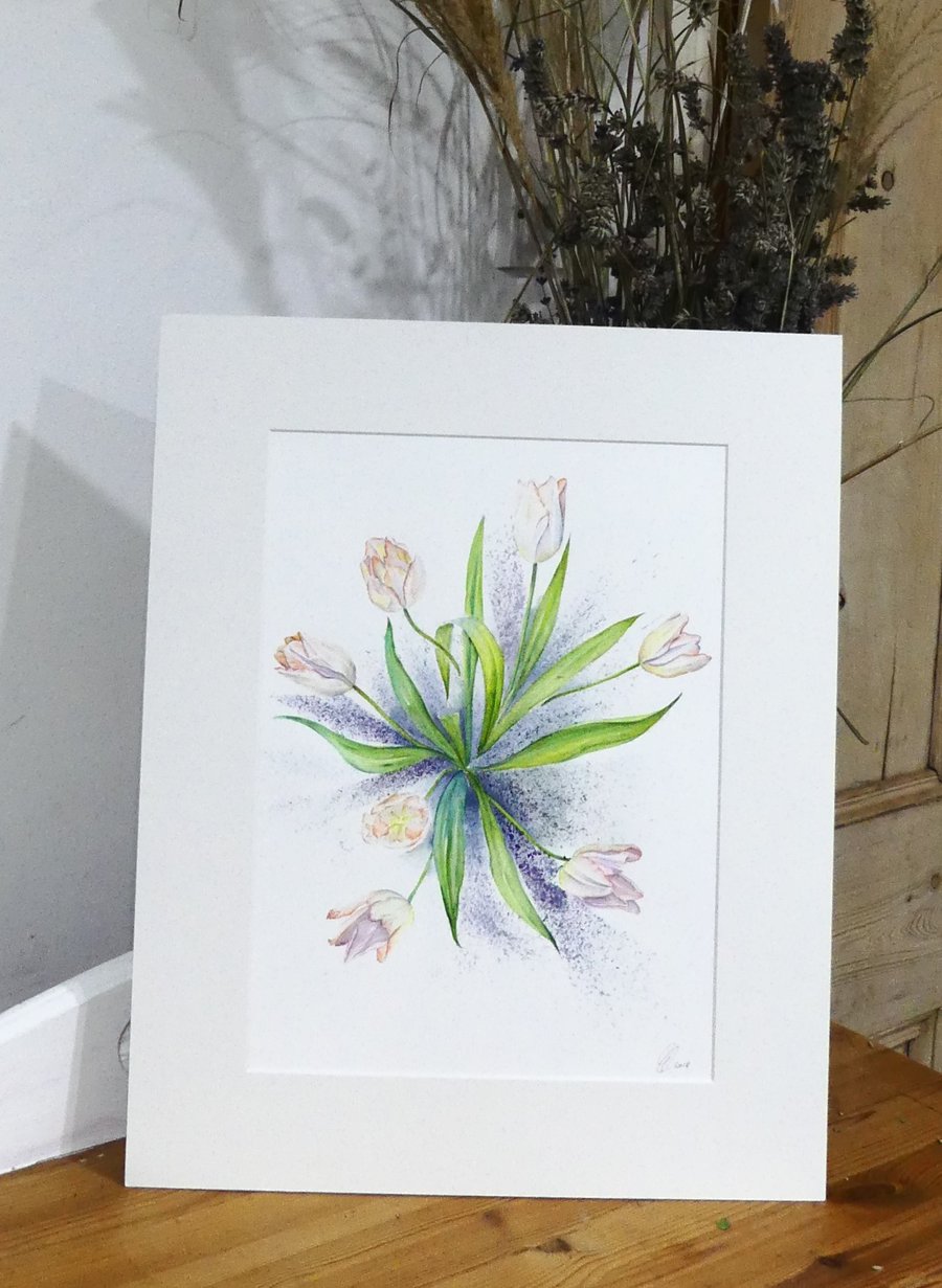 Pink Tulip  Spring Flowers Original Watercolour Painting