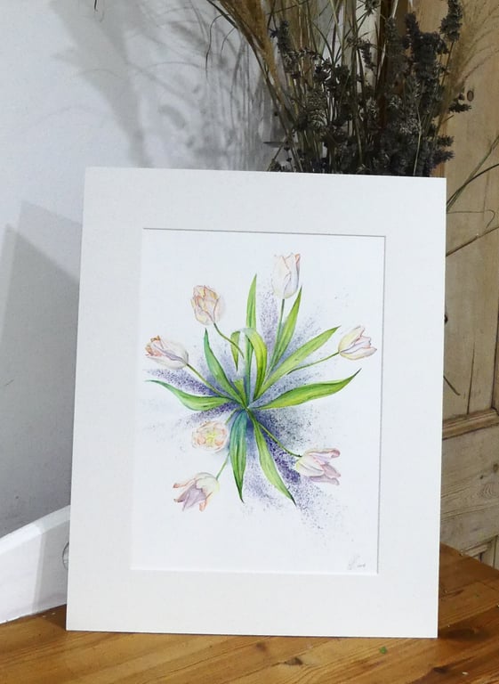 Pink Tulip  Spring Flowers Original Watercolour Painting