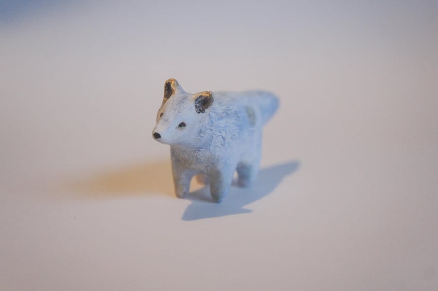 Arctic Fox Sculpture, Handmade Wildlife Sculpture