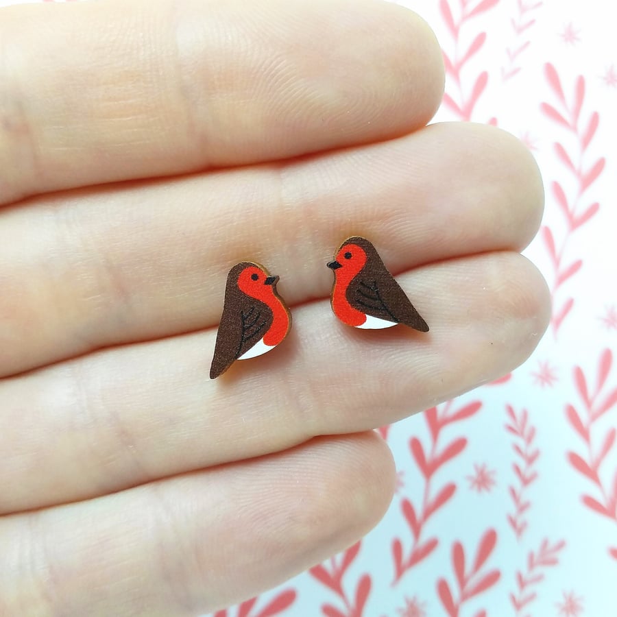 Robin Stud Earrings, Christmas Earrings, Silver Plated or Sterling Silver Backs