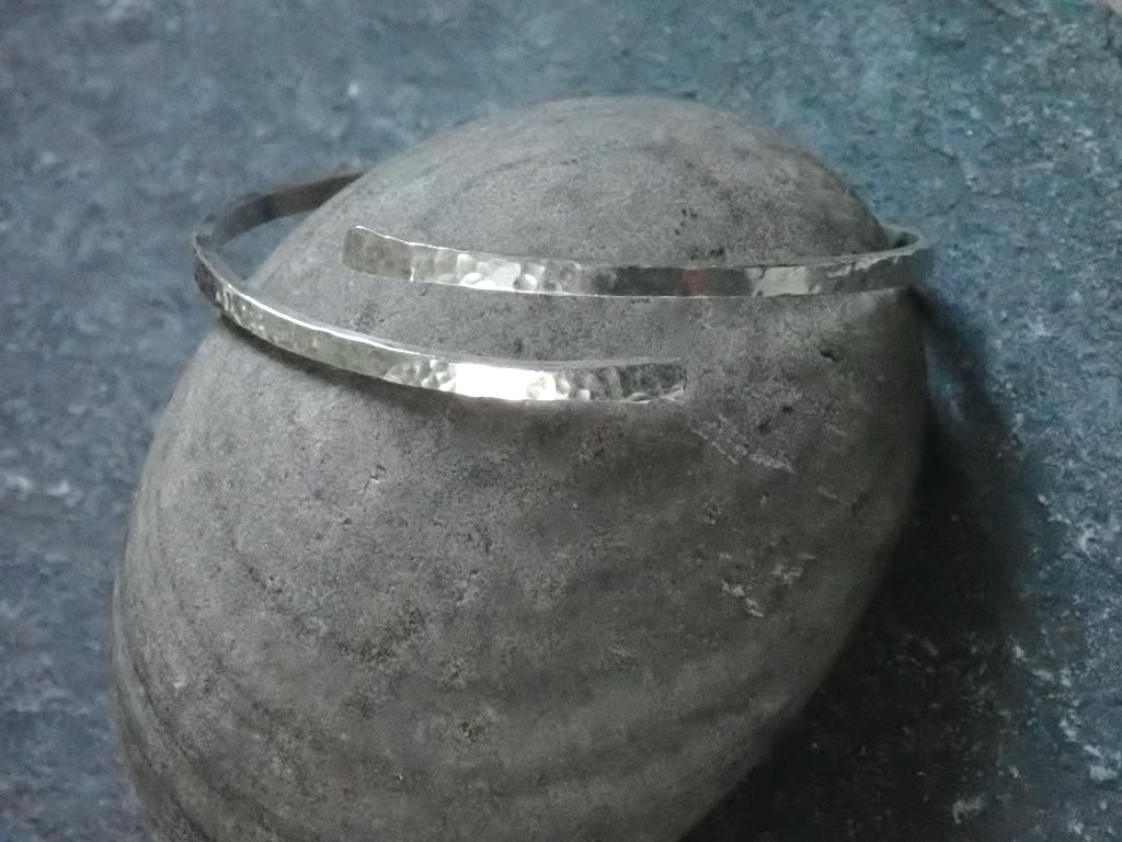 Narrow Hammered Bangle, Sterling Silver
