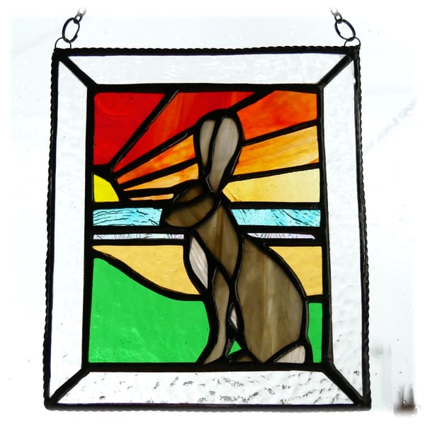 Sunset Hare Stained Glass Art Picture Suncatcher Handmade 006