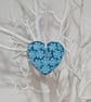 Teal clay heart hanging decoration embossed with flowers - Image 2