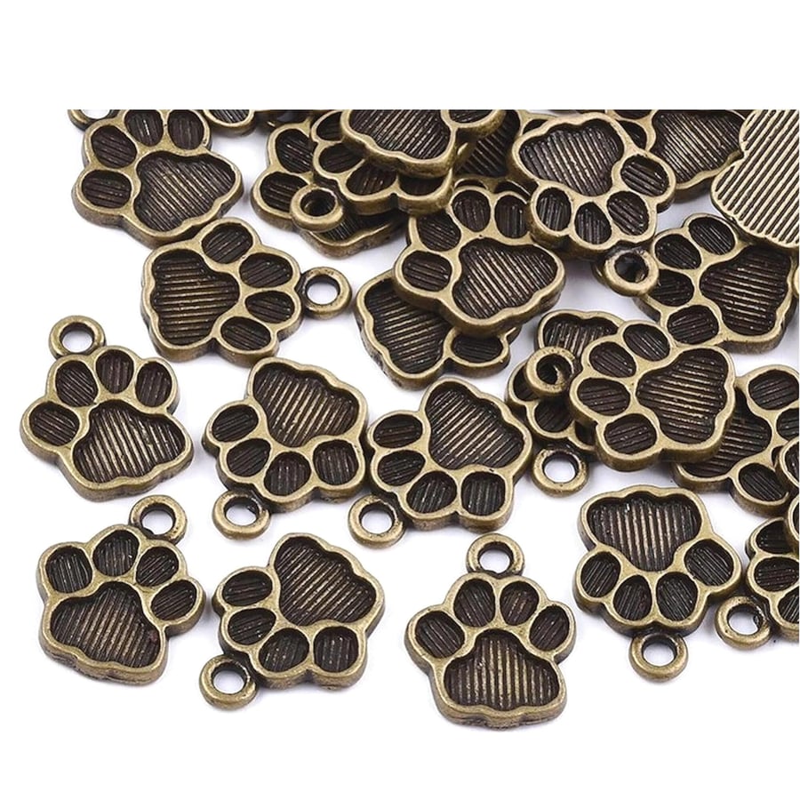 20 Bronze Tone Dog Paw Charms, 15x12mm Jewellery Making Craft Supplies