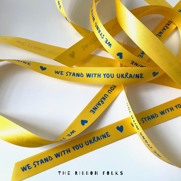 Ukraine Charity Ribbon 15mm, We Stand With You Ukraine, 100% Of Proceeds Donated