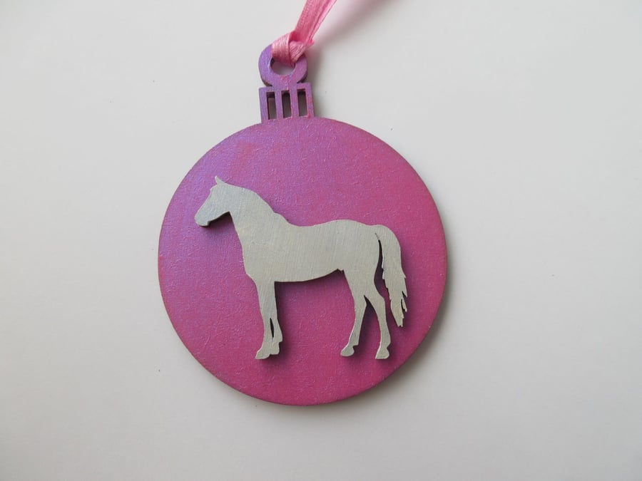 Horse Christmas Tree Bauble Decoration Pink and White Pony